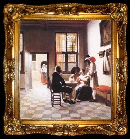 framed  Pieter de Hooch Cardplayers in a Sunlit Room (mk25, ta009-2